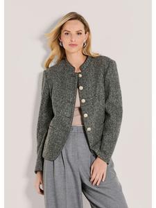 MADELEINE Стильный короткий блейзер со стоячим воротником, цвет свинцово-серый / меланж / золотой