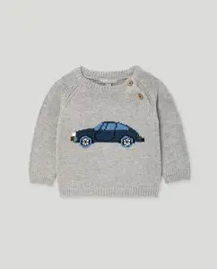 Свитер с круглым вырезом с интарсией, дизайн машины для малышей Coconut El Corte Inglés, светло-серый