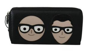 Черный кожаный мужской кошелек на молнии #DGFAMILY Continental Dolce & Gabbana