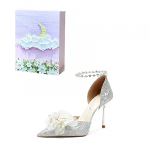 Женские туфли на тонком каблуке, серебристые ROBINHOOD, Silver Crystal Chain