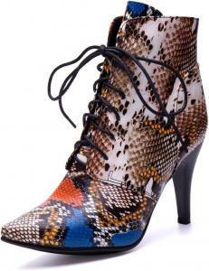 Элегантные женские ботильоны со змеиным принтом, на шнуровке, с заостренным носком и каблуком-стилетто Cantianshu, 70 Brown