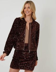 Куртка-бомбер Threadbare Sequin на молнии шоколадного цвета