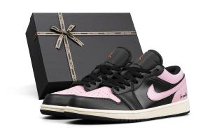 Jordan Кроссовки баскетбольные Unisex низкие Air 1 Cushioning, Wear Resistant, винтажные, черные с розовым