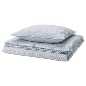 Пододеяльник и наволочка, белые, синие, в полоску, 150x200/50x60 см IKEA Solfibbla