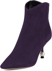 Женские ботильоны с острым носком на среднем каблуке с жемчужной отделкой, боковой молнией, модные, повседневные, удобные, размеры 4-16 US Wansseny, Purple