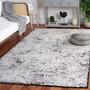 Ковер SAFAVIEH, 183 x 183 см, коллекции Ebony - Black & Ivory, ручной работы из шерсти, идеален для помещений с высокой проходимостью в гостиной, спальне (EBN101Z)