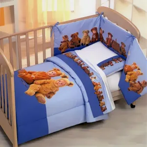 Комплект постельного белья для детей Janine Anne Geddes Mako из двух частей, тонкий перкаль, с застежкой на пуговицы, размерами 100x135 + 40x60 см, модель 2952 Teddy Bears Picnic, синего цвета Original Janine