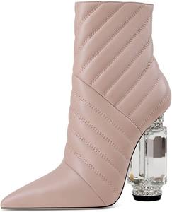 Женские ботильоны FSJ с блестящими кристаллами, высокий каблук, заостренный носок, боковая молния, свадебные и праздничные туфли размер 4-15 US, Nude Pink