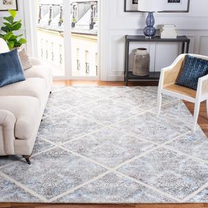 Ковер SAFAVIEH, 214 x 214 см, Artistry Collection, Ivory & Blue, ручной работы, узор Trellis, шерсть и вискоза, идеально для помещений с высокой проходимостью в гостиной, спальне (ARR667M)