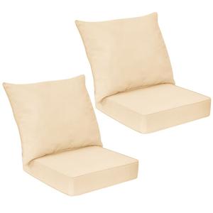 Комплект из 2 подушек для глубоких сидений стула, для использования внутри и снаружи помещений, с веревочными ремнями Gymax, Light beige