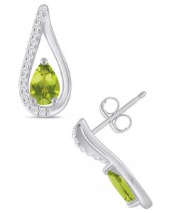 Серьги с драгоценными камнями и бриллиантами (общий вес 1/6 карата) в оправе из белого золота 10 карат (также доступны в оправе из желтого золота 10 карат) Macy's, Peridot White Gold