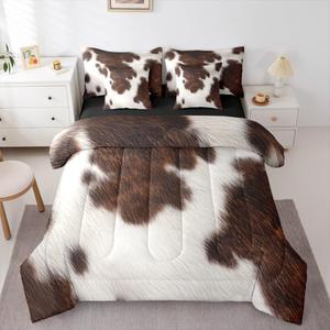 Erosebridal Комплект постельного белья Cowhide Print с комфортером в стиле вестерн и текстурой коровьей шкуры, Brown White