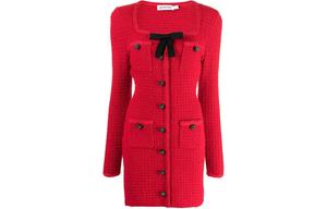 Автопортрет платье-миди с бантом и вязкой Self-portrait, красный