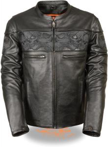 Кожаная куртка Milwaukee для мотоциклистов с отражающим черепом и карманами для оружия, Black