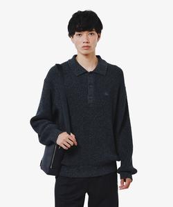 Вафельный вязаный поло-свитер