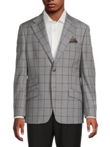 Спортивное пальто Slim Fit из шерстяной смеси фланели Windowpane Tallia, цвет Grey Brown