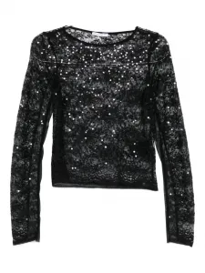 Топ с длинными рукавами, украшенный пайетками Patrizia Pepe, черный