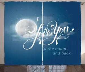 Штора ABAKUHAUS Я люблю тебя в деревенском стиле, Ночное небо, полная луна, универсальная ленточная штора для гостиной с петлями и крючками, 280 x 245 см, цвет: темно-синий жемчужный Abakuhaus