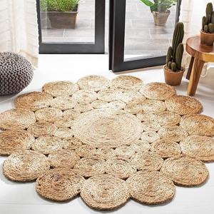 Круглый ковер 153 x 153 см SAFAVIEH Natural Fiber Round Collection Natural NF166A ручной работы в стиле бохо-шарм в деревенском стиле из джута