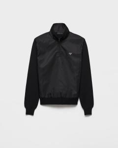 Свитер на молнии наполовину из сверхтонкой шерсти Prada, черный