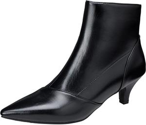 SHEMEE Современные женские ботинки, невысокий каблук типа «kitten», низкий голенище, заостренный носок, средний каблук, молния, для работы, для вечеринки, классические туфли, 722 Pu Preto