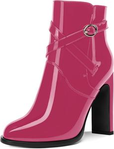 Женские ботильоны ROSERWISH с перекрестными ремешками, круглым носком, ремешком с пряжкой, лакированные, для улицы, на высоком блочном каблуке, высота каблука 4 дюйма