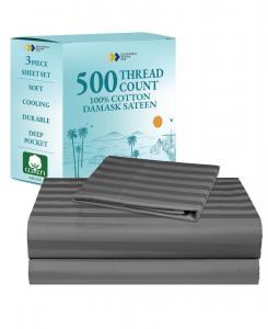 Комплект постельного белья из 3 предметов, сатиновое плетение с очень длинными волокнами (500 нитей на дюйм), размер Twin XL California Design Den, Grey striped