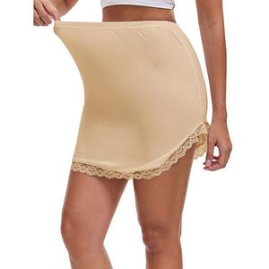 Женская нижняя юбка из модала с кружевной отделкой и разрезом, высокая талия, длина до колена Inspire Chic, Light Beige
