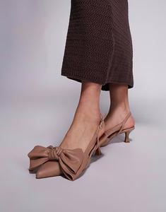 Туфли River Island с открытой пяткой и бантом, темно-бежевого цвета