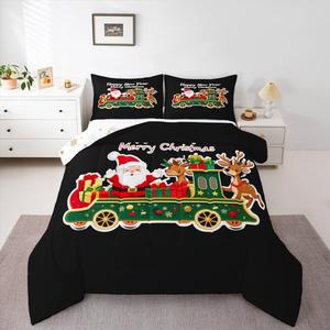 Erosebridal Комплект постельного белья с новогодним принтом оленей и Санта Клауса для детей, Black Green Red
