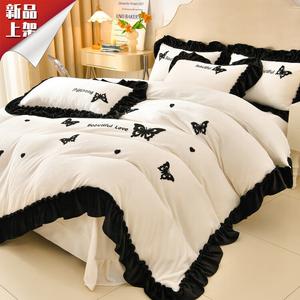 LUOLAI HOME Комплект постельного белья, 150 см, 4 предмета, простыня, наволочки, пододеяльник, бабочки, цвет слоновая кость