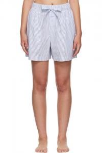 Tekla Пижамные шорты из белого и синего поплина