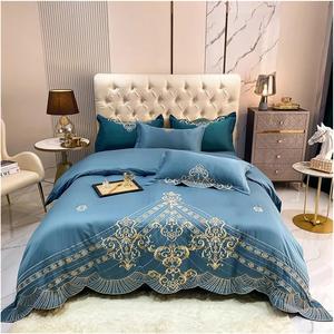 Zixmix Комплект постельного белья из микрофибры с золотой вышивкой в богемном стиле Blue