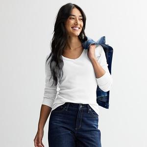 Женская футболка с длинным рукавом и V-образным вырезом Sonoma Goods For Life, Vital White