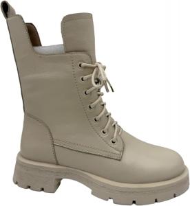 Женские кожаные боевые ботинки, армейский стиль, ботинки на шнуровке с высокой массивной подошвой, боевой стиль Generic, Beige