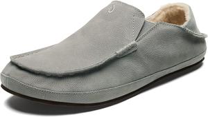 Мужские слипоны OLUKAI Moloa, премиальная кожаная обувь, мягкая подкладка из натуральной овчины и гелевый вкладыш, удобная пятка и комфорт на весь день, Sharkskin/Sharkskin