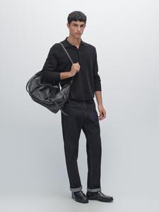 Вязаный свитер-поло из шерсти и хлопка Massimo Dutti, темно-синий