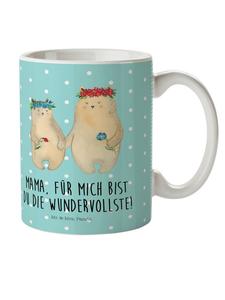 Детская кружка с медведями и цветочным венком и надписью в бирюзовых пастельных тонах Mr. & Mrs. Panda