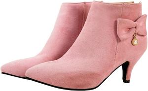 Женские ботильоны Parisuit на невысоком каблуке с имитацией замши, заостренным носком и бантом сзади на молнии, короткие ботинки для платьев, Pink