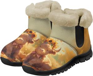 Tomeusey Женские зимние сапоги с меховой подкладкой, удобные и теплые, с противоскользящей подошвой, легкие ботильоны для прогулок на свежем воздухе, зимние ботинки с черной подошвой