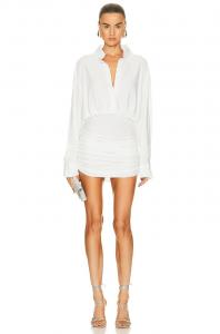 Мини-платье оверсайз-рубашка с присборенным низом Norma Kamali, белый