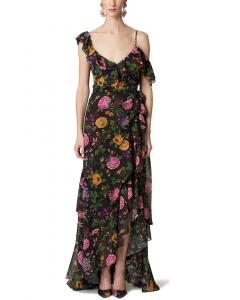 Carolina Herrera Платье на одно плечо с рукавами-крылышками и оборками, черный