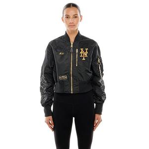 Женская черная куртка-бомбер New York Mets с молнией New Era X Alpha Industries