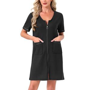 Женский халат с молнией спереди, воротник-стойка, с карманами, мягкая домашняя одежда Inspire Chic, Black