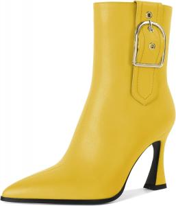 Женские ботильоны на высоком каблуке-стилет с боковой молнией, с острым носком, для работы и официальных мероприятий, стильные модные ботильоны на каблуке 3,5 дюйма Younton, Matte Yellow