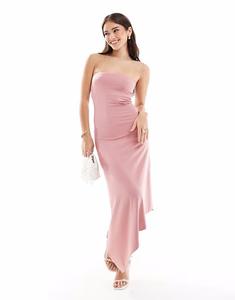 Платье-бандо макси Bershka асимметричного кроя розового цвета