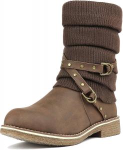 Женские зимние модные сапоги DREAM PAIRS средней длины, Brown