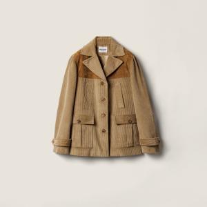 Куртка из вельвета и кожи на одной пуговице MIU MIU, шнур