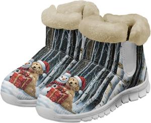 Женские зимние ботинки для Рождества, короткие сапожки на меху, теплые уличные с противоскользящей подошвой, без шнурков, размер США 6-12 Qoiuvncy, Snowman Dog