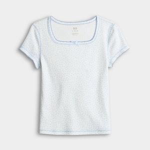 Детская футболка с квадратным вырезом, короткий рукав, размеры 6-20, regular и plus So, White Flower